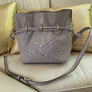 ANTONIO MELANI Soft Quilted Leather Bucket Crossbody Bag Silver